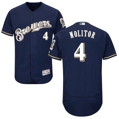 Brewers #4 Paul Molitor Navy Blue Flexbase Authentic Collection Stitched MLB Jersey